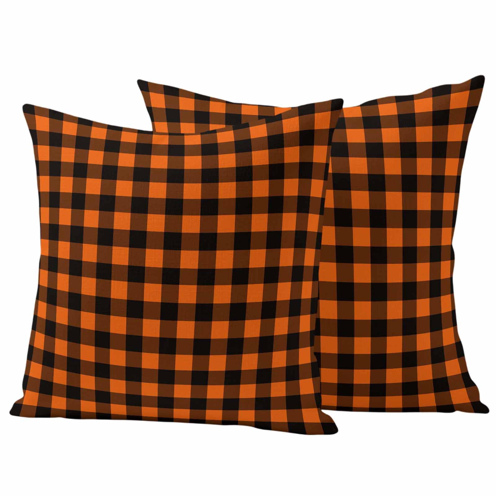 Black Orange Plaid Outdoor Pillow Covers 16x16 Inch Throw Pillow Covers Set of 2 Waterproof Decorative Pillow Cases Farmhouse Buffalo Check Gingham Cushion Covers for Patio Furniture Garden Couch