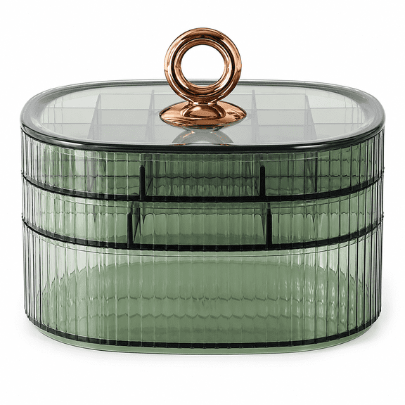 ABPETE Jewelry Box, 3-Layer Acrylic Jewelry Organizer with Handle, Clear Jewelry Boxes for Women Girls, Make up Organizer, Jewelry Storage Holder (Green)