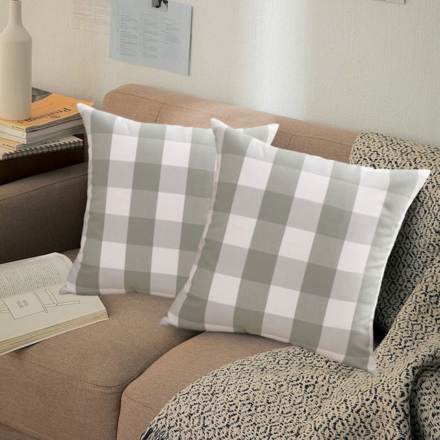 Fundas de cojín a cuadros verdes de 45 x 45 cm | Cojines decorativos para sofá, sillón o silla, para exterior e interior | Tejido de nailon transpirable y fresco