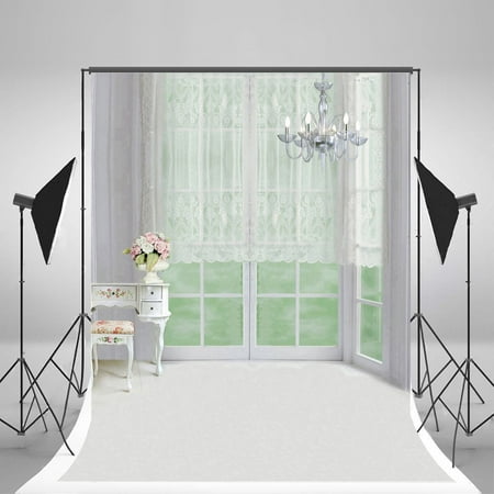 HelloDecor Polyster 5x7ft Indoor Bedroom Backgrounds White Lace Curtain