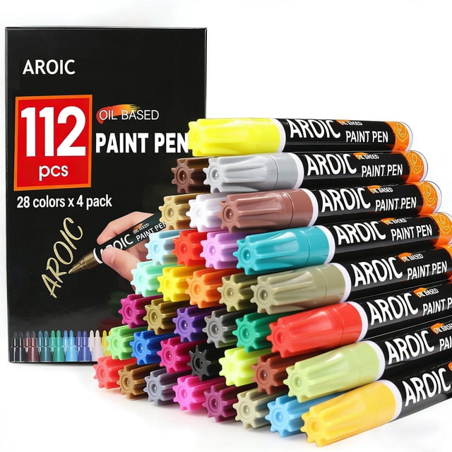 Marcadores de pintura acrílica AROIC 112 unidades, 28 colores, punta fina de 2 mm