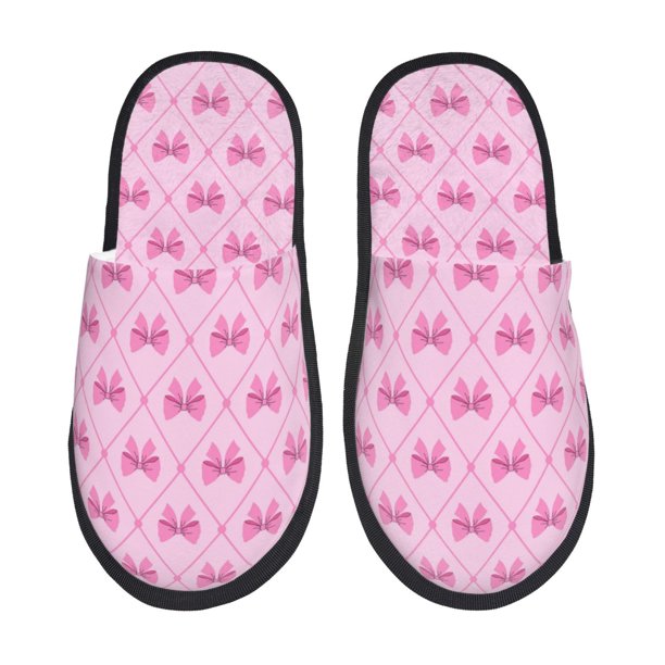 Fotbe Pink bows Pantuflas Peludas para Mujer con Estampado, Zapatillas de Peluche, Zapatos de Invierno para Casa, Uso Interior y Exterior-Medium