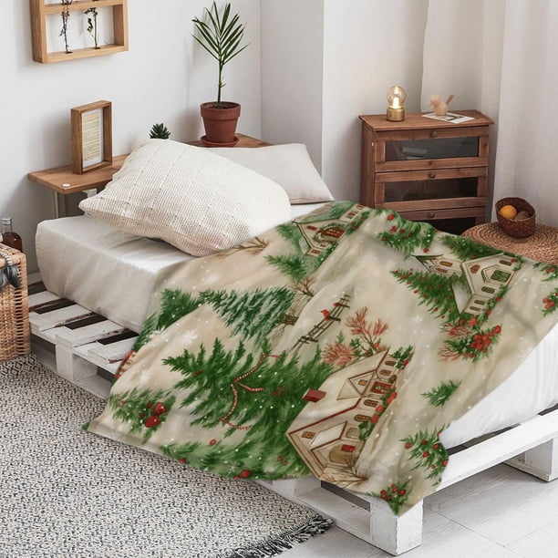 Herunwer Christmas Throw Blanket - Soft and Warm Sherpa Christmas Reindeer Throw Blankets for Couch, Sofa, Bed, Decoration Gift