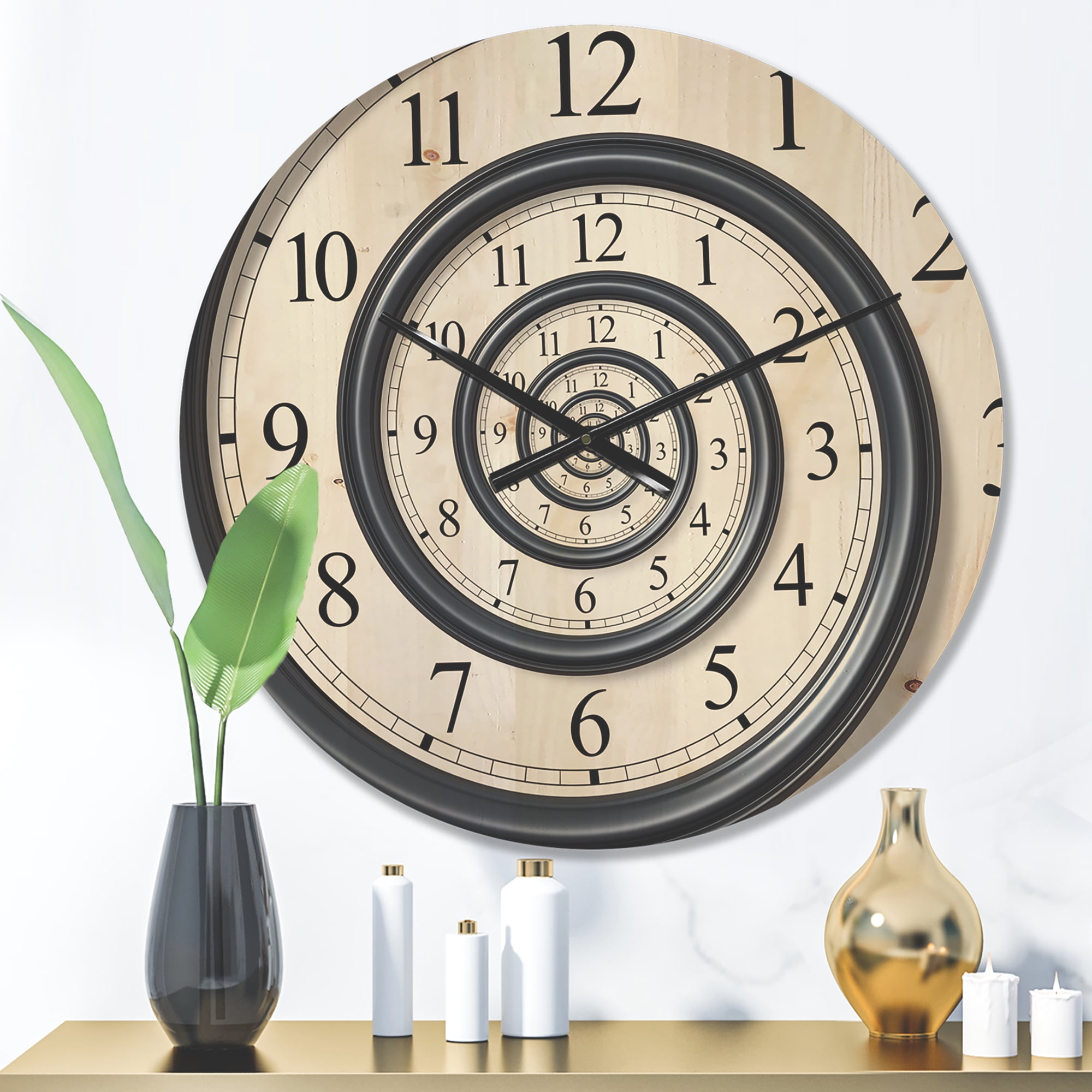 Designart 'Analog Wall Time Spiral ' Modern Wood Wall Clock
