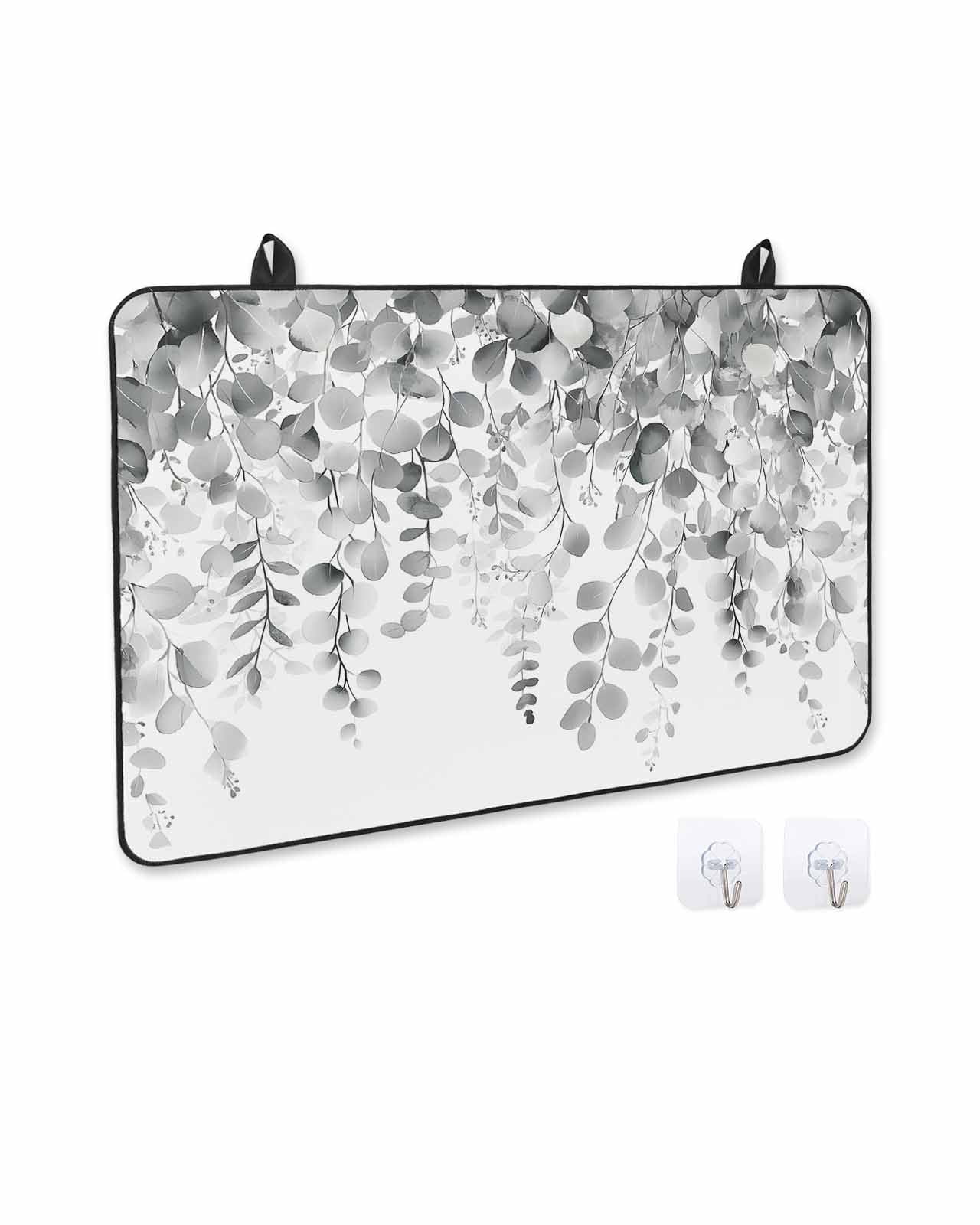 nqOlkjepod Large Induction Cooktop Protector Mat 36"x21", Eucalyptus Grey Stove Top Covers for Electric Stove, Farmhouse Leaves Summer Spring Leaf Stove Burner Cover Mats, Glass Top Stove Cover