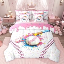 jejeloiu Baseball Game Gaming 7-Piece Twin Bedding Sets,Colorful Splashing Ink Bedding Comforter Set For Kids Reversible