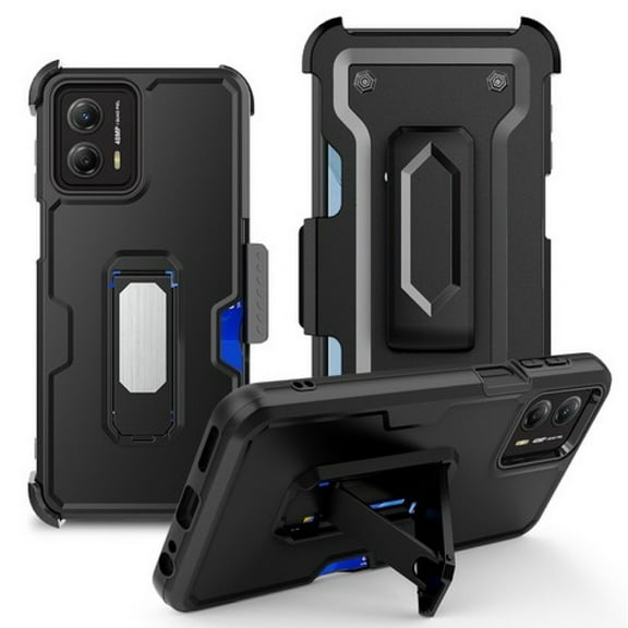 For Motorola Moto G 5G 2025 XT2513V Card Holster Kickstand Hybrid Cover Cell Phone Case - Card Holster Black