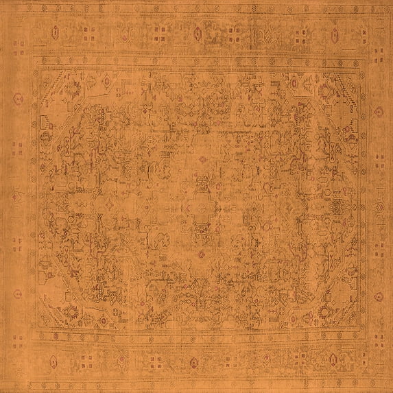 Ahgly Company Indoor Square Oriental Orange Industrial Area Rugs, 7' Square