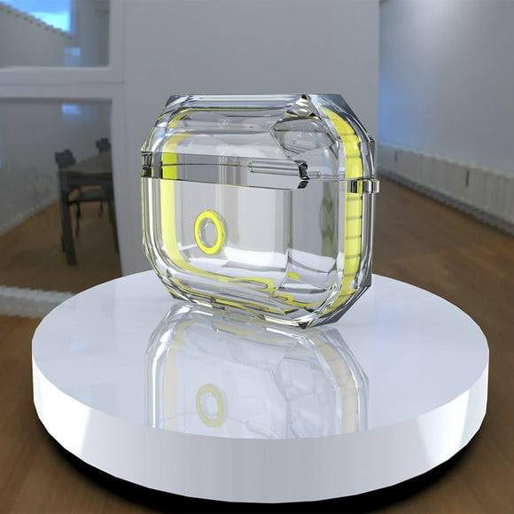 Funda protectora de TPU anticaídas para auriculares, carcasa blanda transparente para auriculares iOS, color amarillo fluorescente para auriculares iOS de nueva generación 3