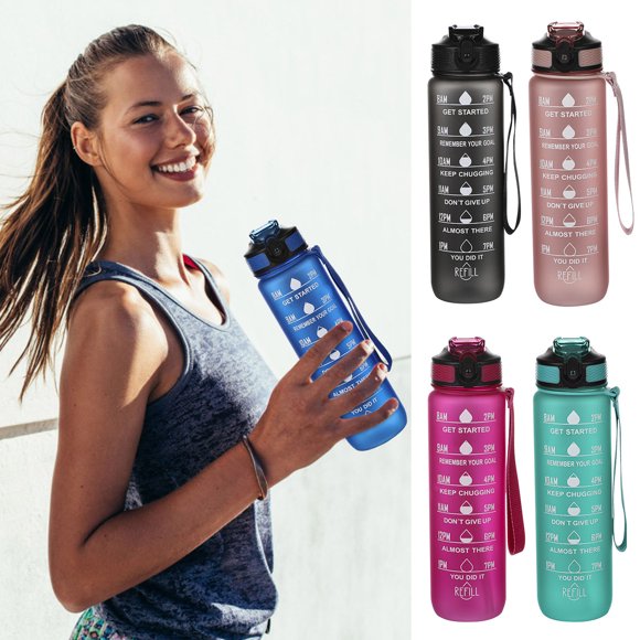 Vaidha Motivational Water Bottle With Time Marker 32oz Squeezing Ejection Opening BPA With Leakproof Wide Mouth And Fast Water Flowing For Outdoor Sport