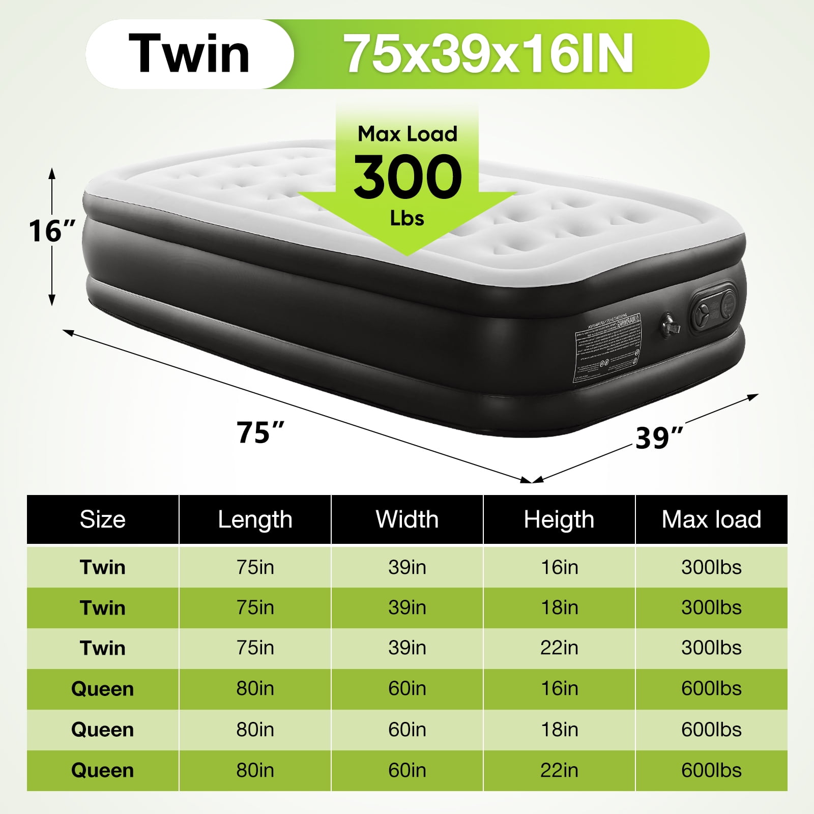 GIANNA Twin Air Mattress, 16-inch Height, Premium Comfort with Built-in Pump, Waterproof, Durable, & Easy to Inflate for Home, Travel, and Camping