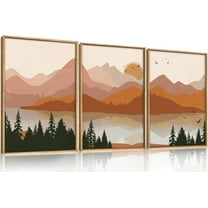 Burnt Orange Wall Decor, Boho Mountain 16x24 Wall Art Framed Large, Southwest Terracotta Nature Art Canvas Painting, Mid Century Modern Rustic Sunset Prints for Living Room, Bedroom, Office