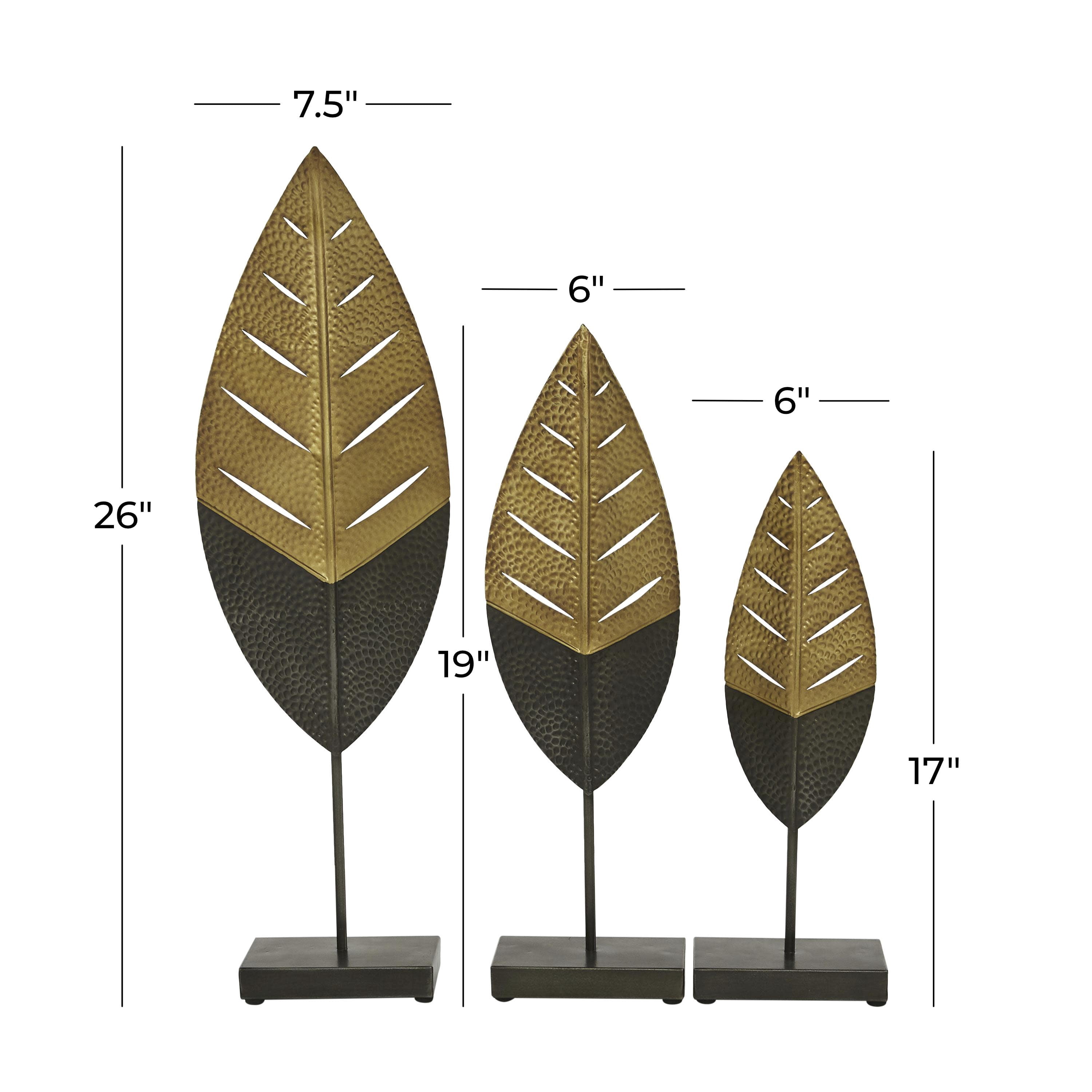17", 19", 26"H Gold Metal Leaf Sculpture, by DecMode (3 Count)