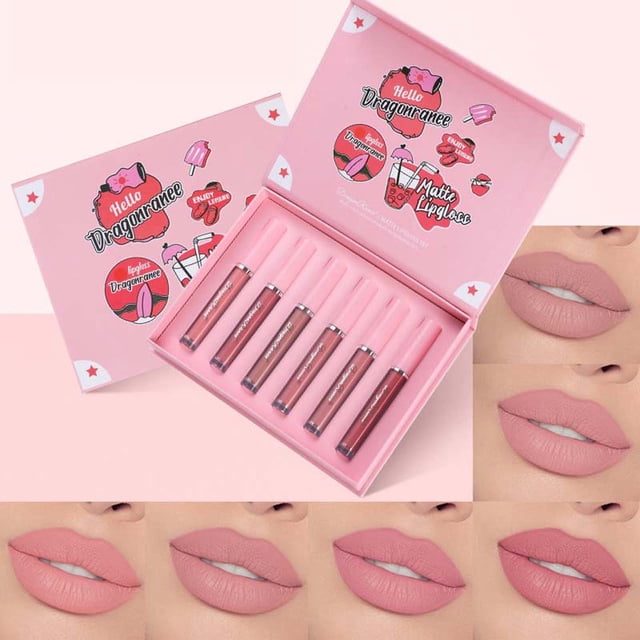Puntoco Caja de 6 piezas, esmalte de labios mate, vaso antiadherente, color de labios decolorado, caja de regalo de color de piel