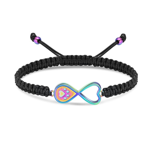 Infinity with Paw Print Locket Adjustable Braided Rope Bracelet Cremation Jewelry For Ashes Bracelets Funeral Urn Bracelet for Ashes Holder for Memorial Pet
