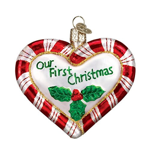 Old World Christmas Ornaments: Peppermint Candy Glass Blown Ornaments for Christmas Tree, Peppermint Heart, Multicolor, 3.000