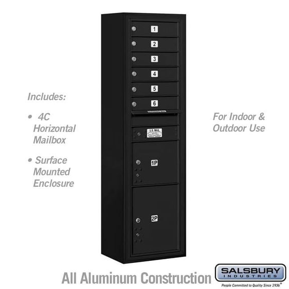 Salsbury Industries  17.75 x 57.75 x 17 in. Surface Mounted 4C Horizontal Mailbox Unit - Front Loading - USPS Access, Black