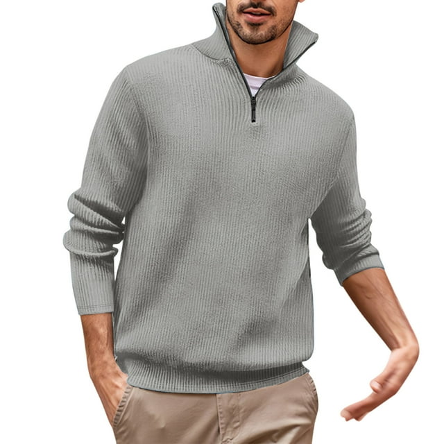 KIHOUT Spring Winter Sweatshirts for Men, Casual Solid Turndown Pullover Zipper High Elastic Blouse, Size M-4XL