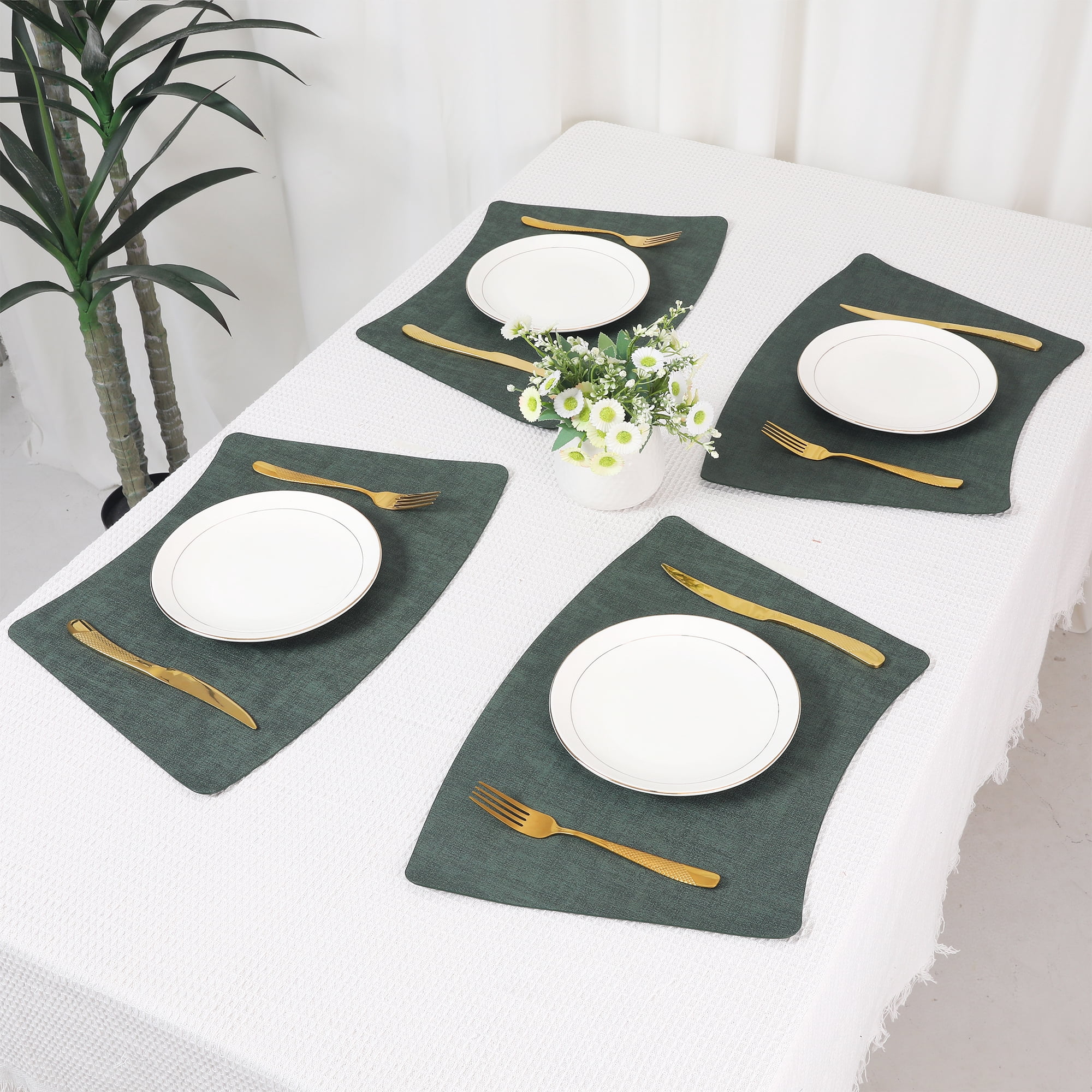 Unique Bargains Placemats for Dining Table Decor Heat Resistant Placemats 6pcs Dark Green