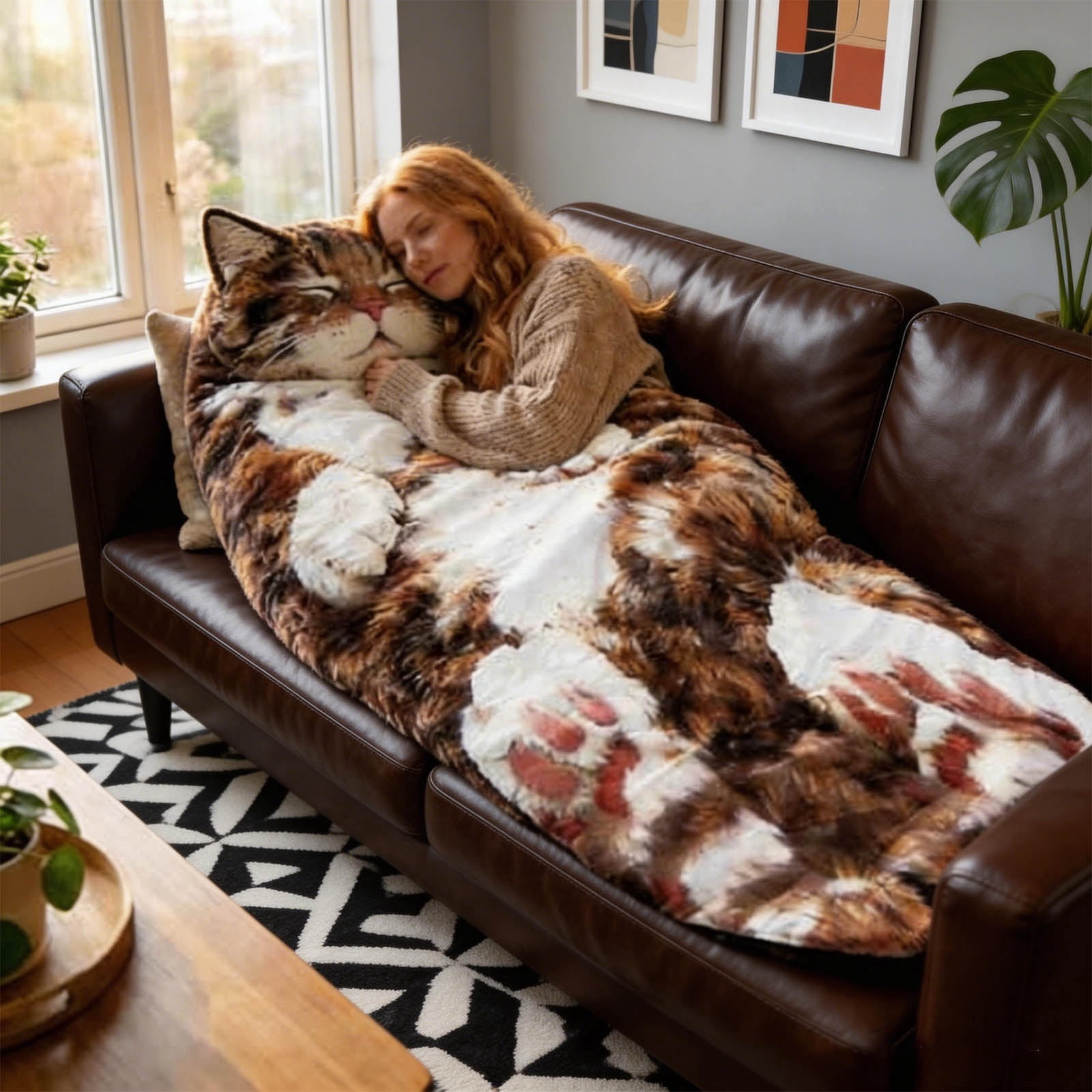 Warm Plush Blanket Sleeping Bag Adult Soft Cat Envelope Design Washable for Camping and Home