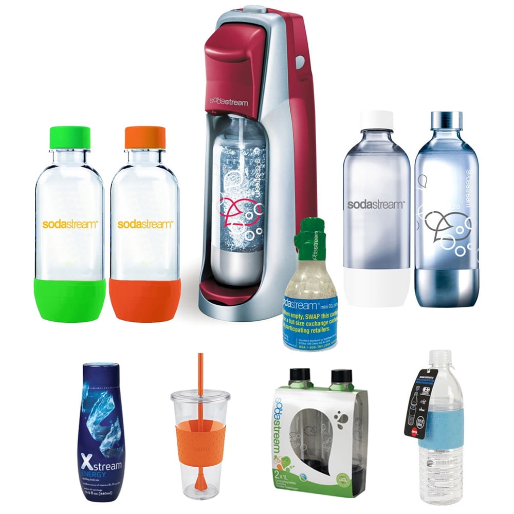SodaStream Fountain Jet Soda Maker in Red with Exclusive Kit w/ 4
