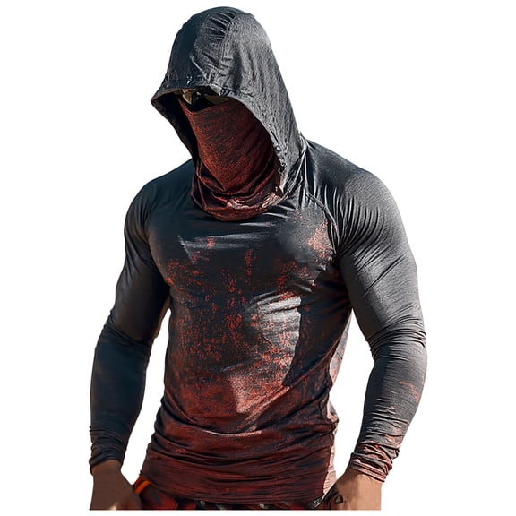 Mens Shirts UPF 50 Fishing Shirt for Men Working Outdoor Sun Protection Shirt Durable Long Sleeve Hooded Rash Guard Quick Dry UV Blocking for Construction, Hiking Athletic Cover-Up Shirts for Men