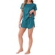 thumbnail image 2 of INSPIRAR CHIC Conjunto de Pijamas de Satén de Seda para Mujeres, Top de Cuello Redondo con Manga Corta y Bolsillo Frontal, y Pantalones Cortos con Cuerda para Dormir L Verde Pavo Real, 2 of 5