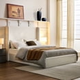 thumbnail image 3 of Queen Size Upholstered Wingback Platform Bed Frame (54"H Headboard, Textured Ivory Canvas Chenille, Minimalist, Noise-Free, Easy Assembly, No Box Spring Needed), 3 of 9
