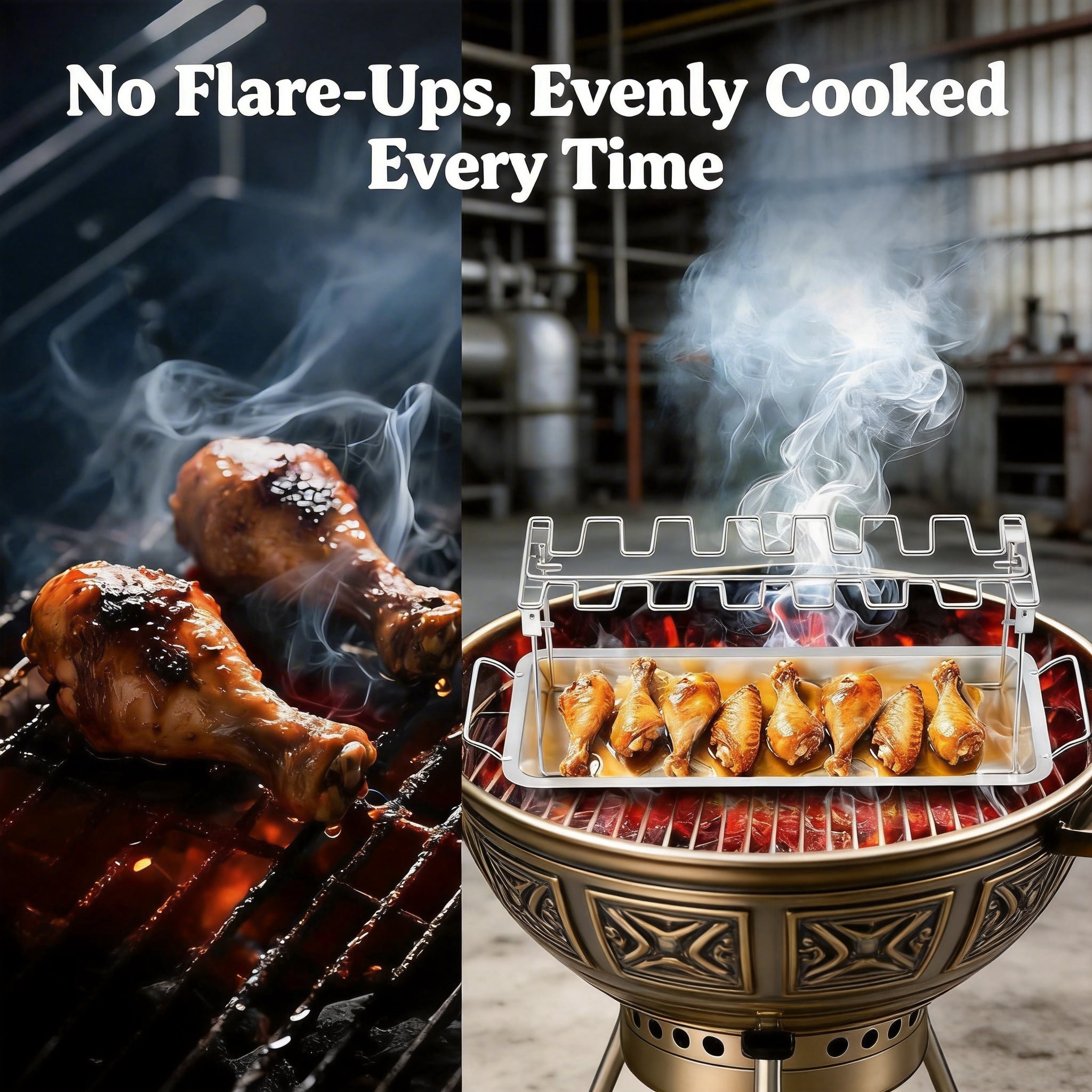 14-Slot Stainless Steel Chicken Leg and Wing Rack for Grill or Oven, Foldable Roasting Stand with Removable Drip Pan, Dishwasher Safe BBQ Tool for Camping and Parties