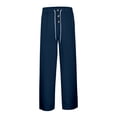 thumbnail image 5 of Men's Waffle Weave Casual Pants Baggy Color Block Multi Pocket Wide Leg Pants Dark Blue S, 5 of 7