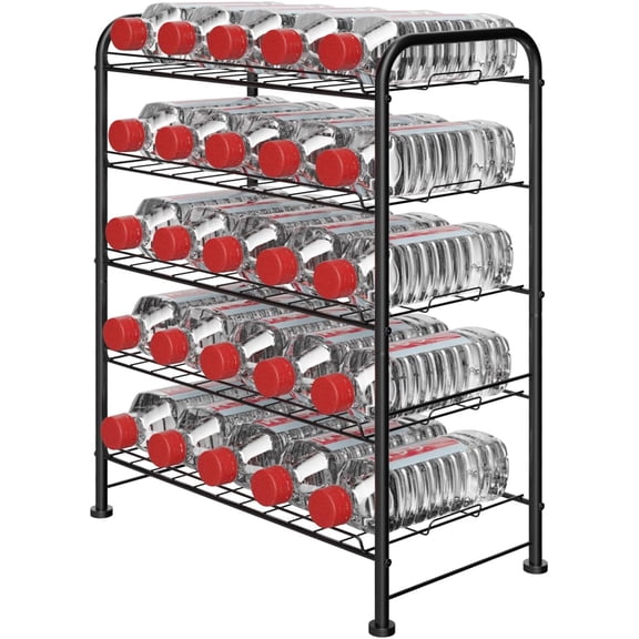 【Water Bottle Organizer 5 Tier Free Standing Water Bottle Storage Rack Metal Beverage Can Dispenser for Pantry, Kitchen Cabinet Countertop, Black】