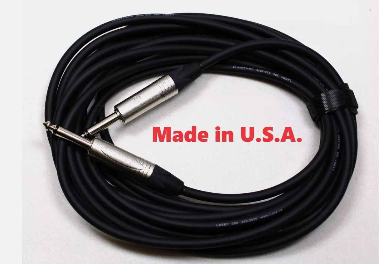 LASE 25 Ft Instrument Cable w/ 2 NEUTRIK NP2X Mono 1/4" Cable Mount Jack Nickel