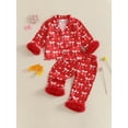 thumbnail image 4 of Cjfdfy Toddler Baby Girl Christmas Valentines Day Silk Stain Pajamas Set Kids Girl PJS Set Sleepwear Spring Fall Winter Clothes Bow Long Sleeve Button Down Shirt with Long Pants Set Loungewear 1-7Y, 4 of 9