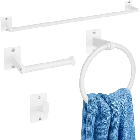 Osmanthus Bathroom Accessories Set, 4 Pieces White Bathroom Hardware Set, 24 inch Towel Bar, Towel Racks for Bathroom, Robe Towel Hooks, Toilet Paper Holder Wall Mounted
