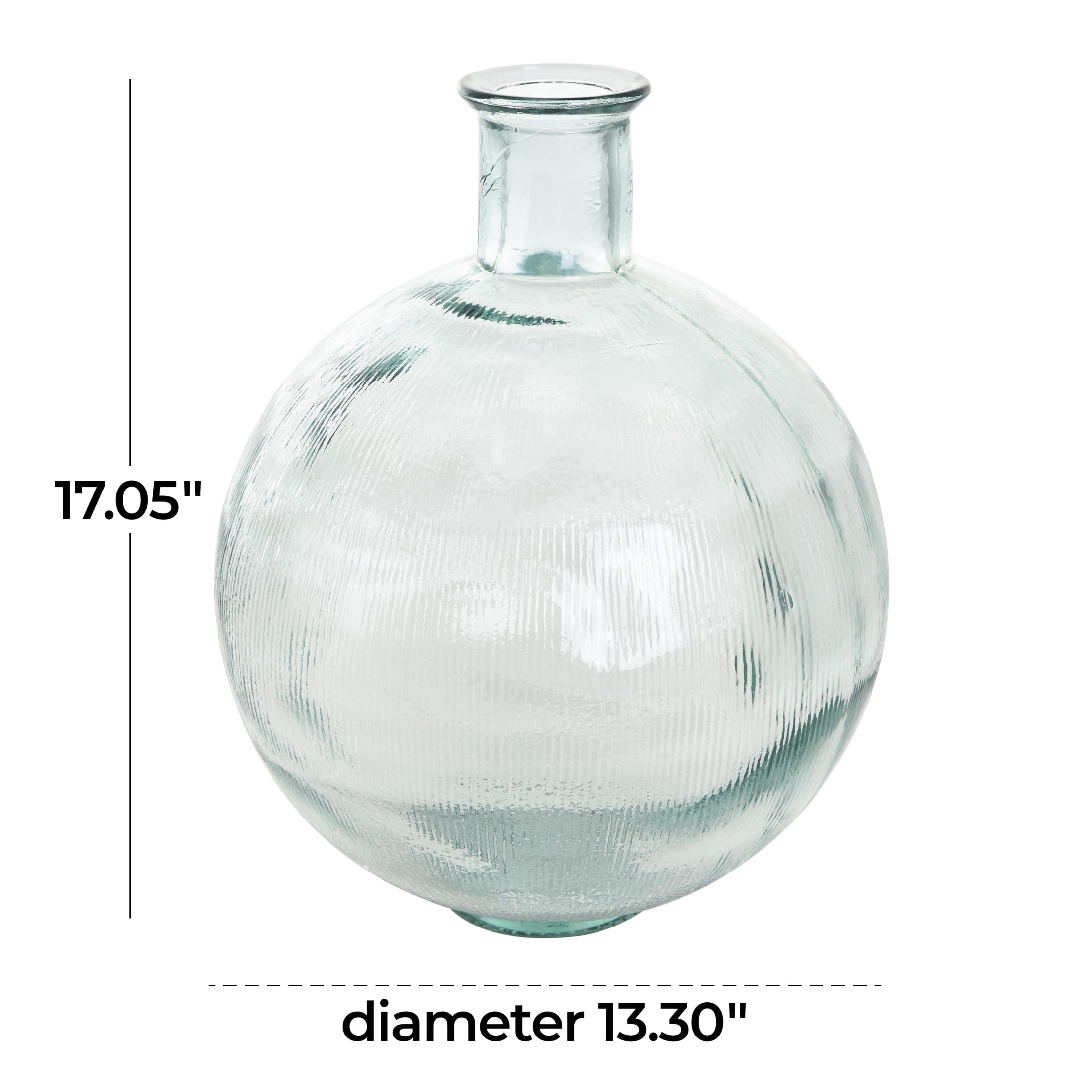 DecMode 17" Handmade Spanish Bottle Neck Ribbed Teal Recycled Glass Vase
