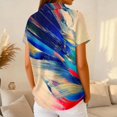 thumbnail image 6 of Summer Polo Shirts for Women Waffle Retro Texture Gradient Print Golf Polos Short Sleeve Button Collar Trendy Blouse Blue XXL, 6 of 6