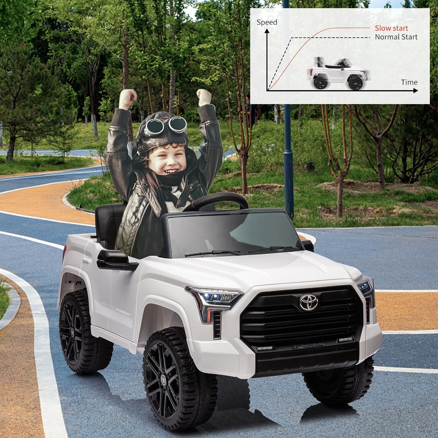 NEILA Toyota Licensed 12V Kids Ride on Truck Car Battery Powered Electric Fun Toys with Remote Control, Spring Suspension, 3 Speeds, LED Lights, Ride on Toy for 3-8 Years Boys & Girls (White)