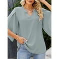 thumbnail image 2 of Hibeli Women Chiffon V Neck 3/4 Petal Sleeve Solid Color Loose Fit Top, 2 of 3