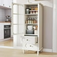 thumbnail image 6 of FLH Sideboard Buffet Pantry Cabinet Contemporary 52 Inch, 2 Glass Doors, 2 Drawers, White, 6 of 10