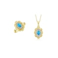 thumbnail image 1 of RYLOS Matching Set Yellow Gold Plated Silver Floral Halo Design: Pendant Necklace & Ring. Gemstone &  Diamonds, 18" Chain. 6X4MM Turquoise December Birthstone; Size 10, 1 of 9