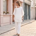 thumbnail image 3 of CIENVNSTG Mother Of The Bride Pant Suits Cold Shoulder Chiffon Ruffle Top And Wide Leg Pants Two Piece Pant Suit Wedding Guest Outfit White M, 3 of 4