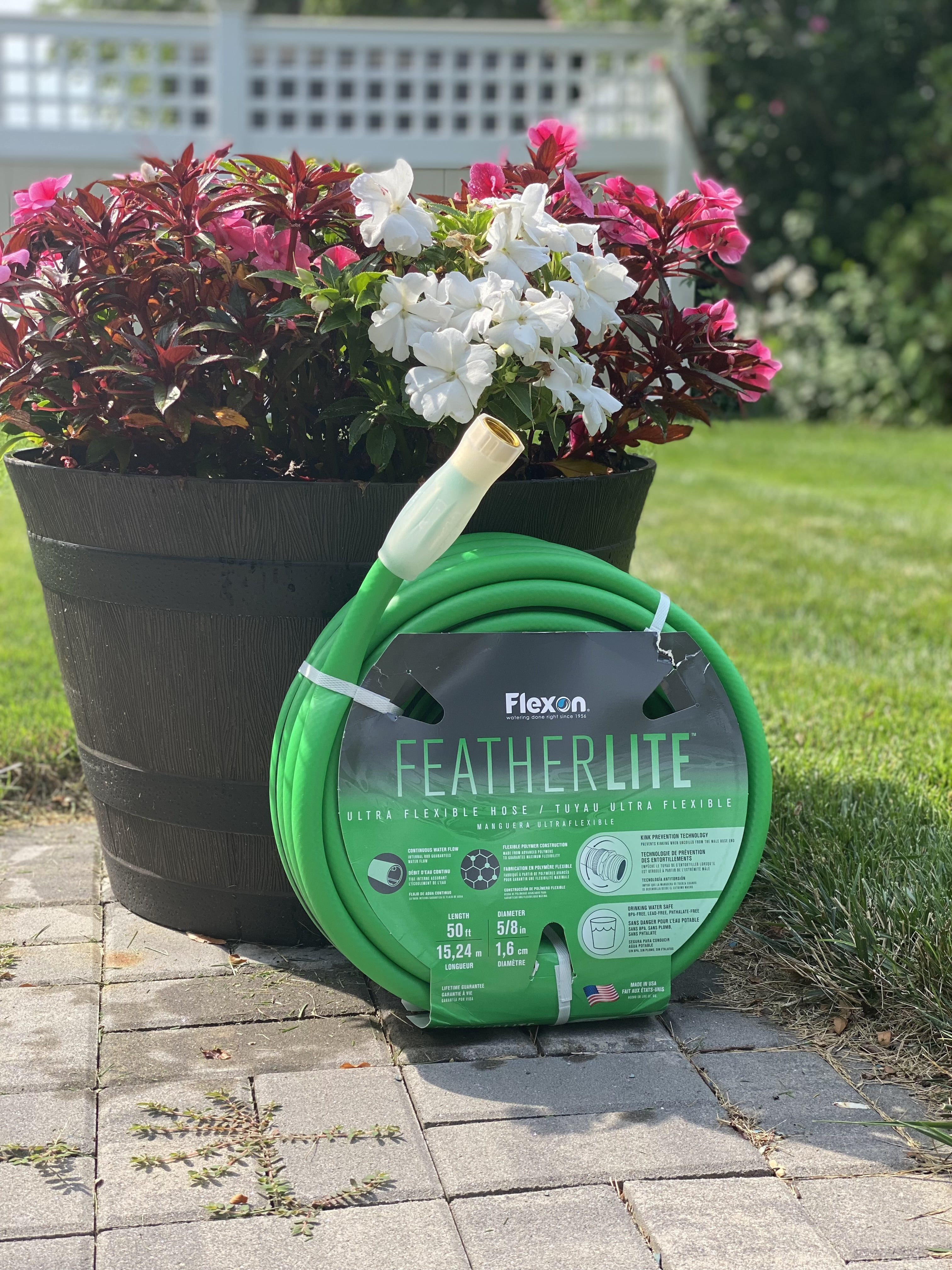 Flexon Featherlite 5/8" x 100-Foot Ultra Flexible Drinking Water Safe Garden Hose – Heavy Duty, Kink-Resistant, Lightweight, Durable, Ideal for Lawn, Garden, and Outdoor Use