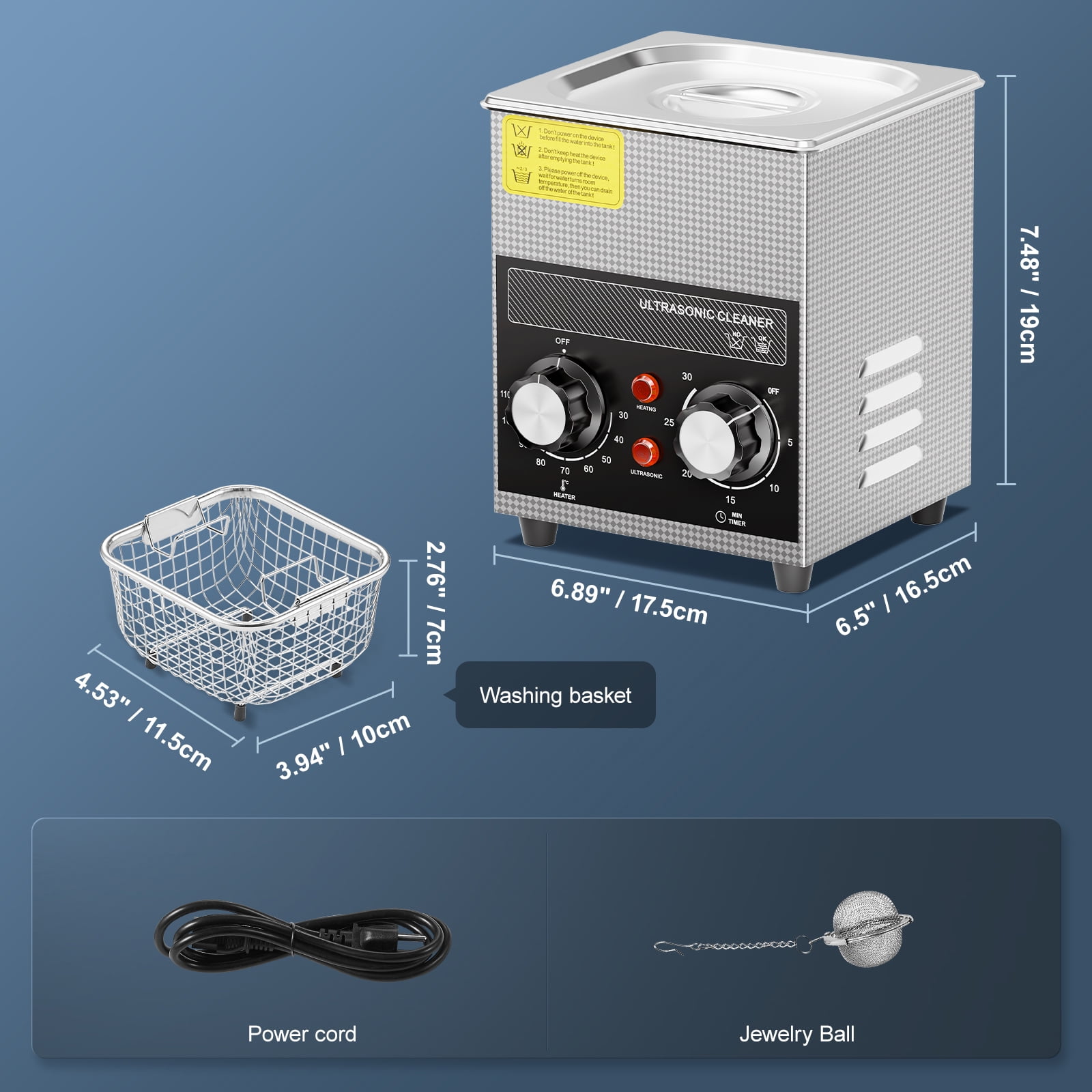 KFFKFF 2L Ultrasonic Cleaning Device with Heating Function, Timer & Basket, Advanced Digital Sonic Cavitation System, 60W Cleaning Equipment for Watches, Instruments, Eyewear