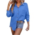 thumbnail image 1 of Mikilon Ensemble Élégant pour Femmes 2 Pcs Couleur Unie Mode Cardigan à Boutons Col à Revers Manches Longues Haut Confortable à Revers Ensemble Bleu S, 1 of 6