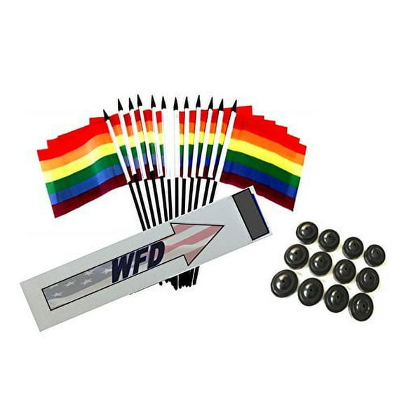 BOX of 12 Rainbow 4"x6" Miniature Desk & Table Flags With 12 Flag Stands, 4x6 LGBT Small Mini Stick Flags