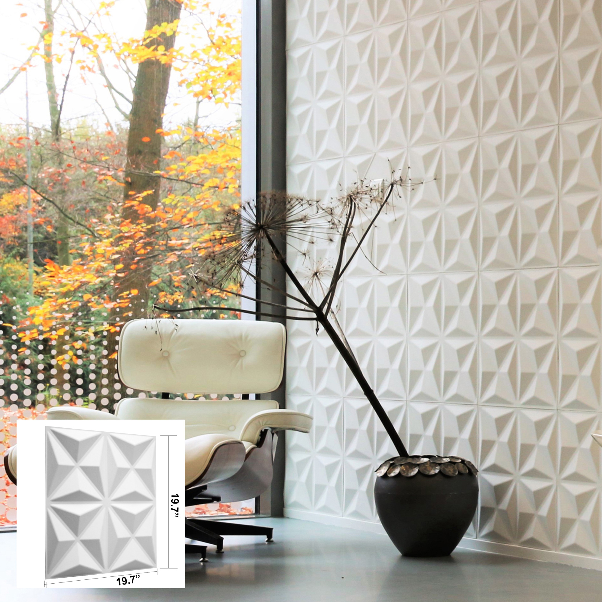 3D Wall Panels Decorative Embossed Wall Tiles (12 Panels/Box) Covers 32  sqft- Size 19.7