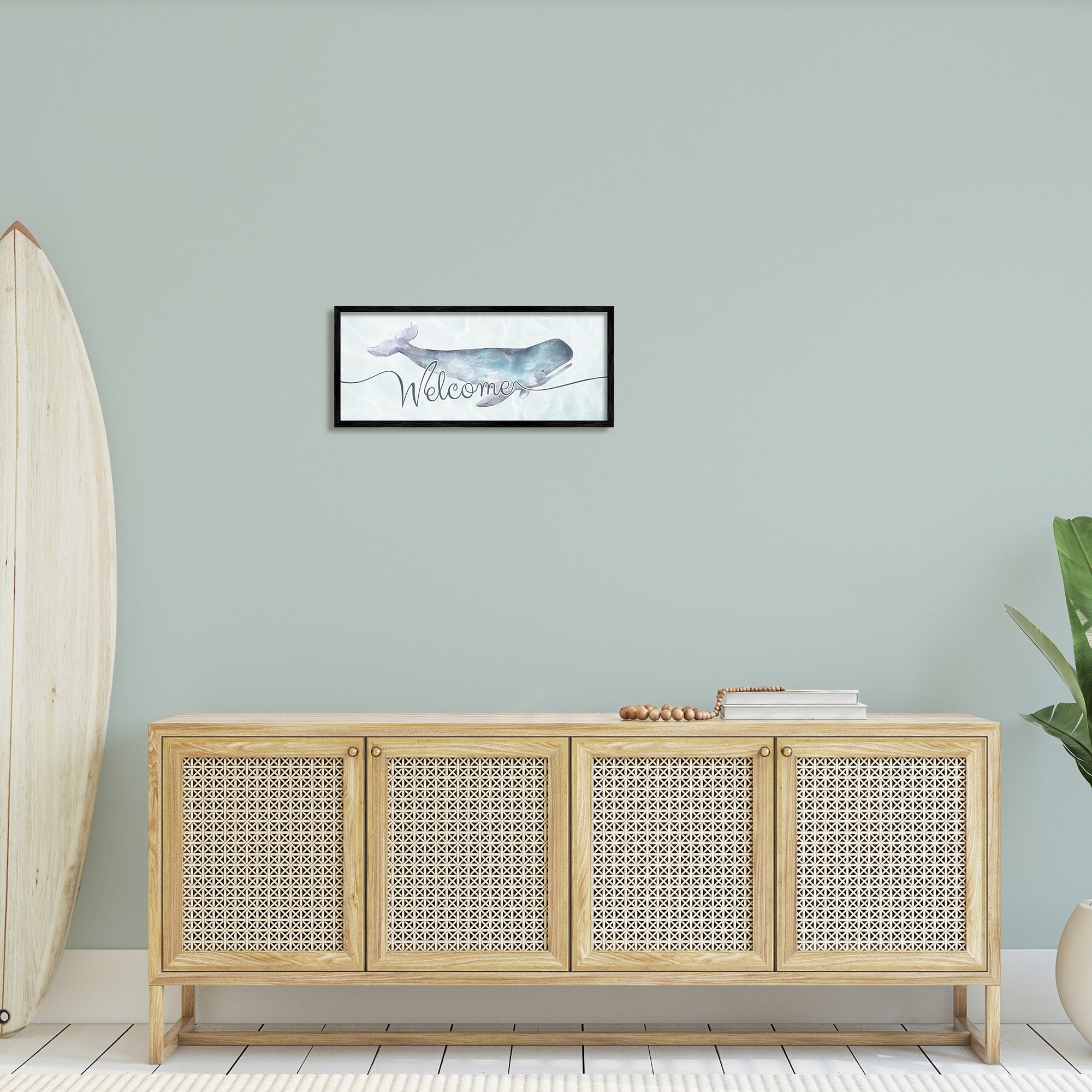 Stupell Industries Welcome Greeting Soft Tranquil Whale Ocean Animal, 30 x 13,Design by Ziwei Li
