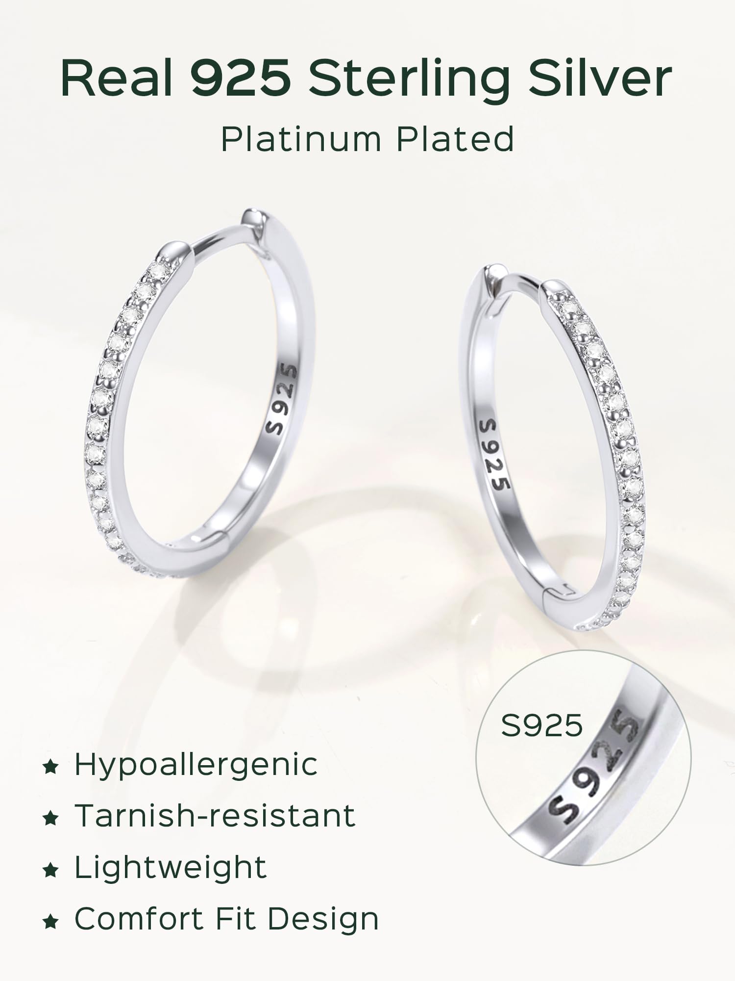Chicsilver 925 Sterling Silver Huggie Earrings for Women 14k Gold Plated Silver Hoop Earrings for Women Hypoallergenic 16MM Cubic Zirconia Huggie Earring