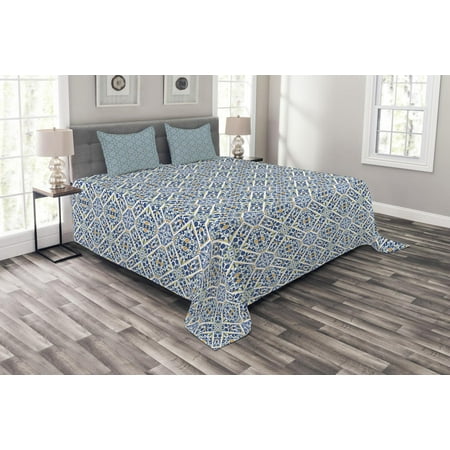 European Style Set Ethnic Bedspread Set, Portuguese Azulejo Tiles Floral European Medieval Style Mosaic Moroccan Retro Effect, Decorative Quilted Coverlet Set with Pillow Shams Included, Multicolor, by Ambesonne ()