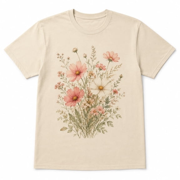 Wildflower Botanical Bouquet Graphic Tee | Vintage Floral Cottagecore T-Shirt for Women | Boho Garden Nature Top
